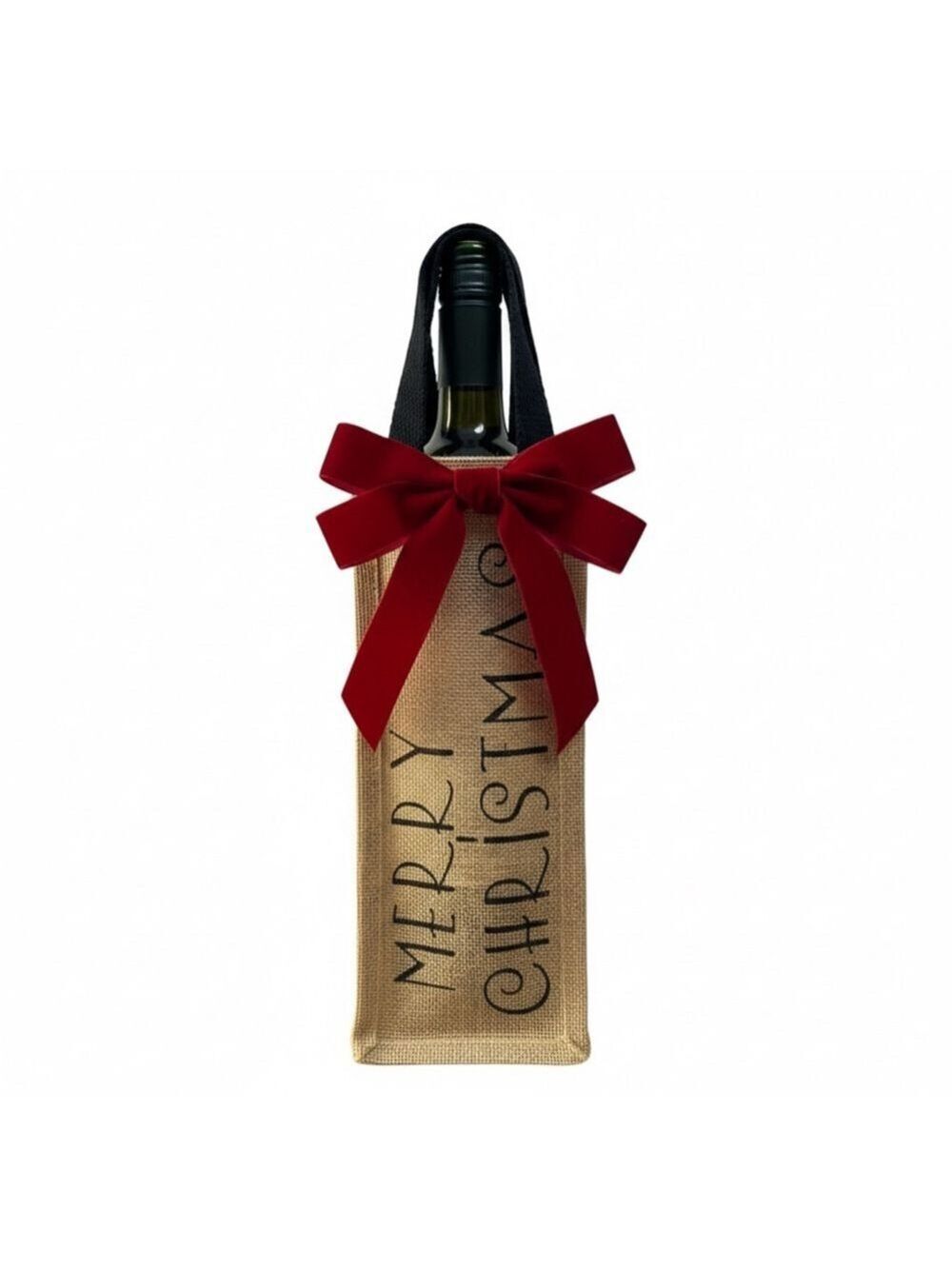 Burlap Rustic Merry Christmas country wine bottle holder New Bag Only